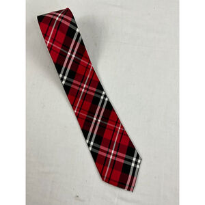 Men’s Vesuvio Napoli Plaid Classic Neck Tie Red Black White Italy 58" Long EUC